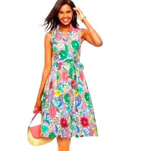 Talbots Colorful Floral Paisley Fit & Flare Button Sleeveless Cotton Dress
